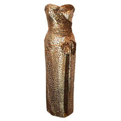 Carolyn Roehm Gold Silk Pane Cut Velvet Gown - 4