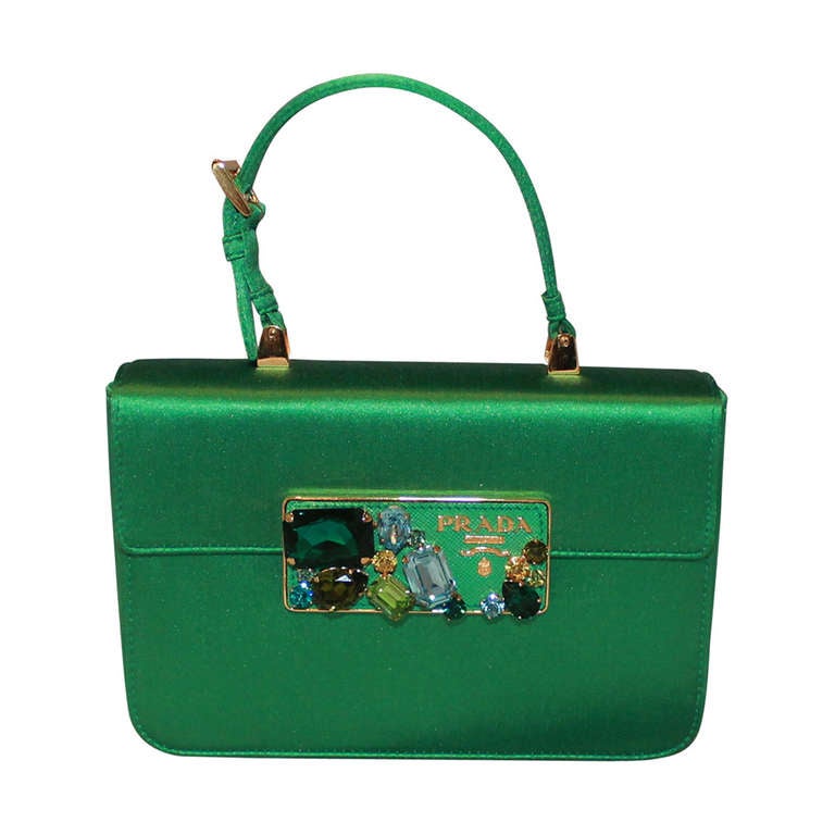 Prada Green Satin Rhinestone Handbag