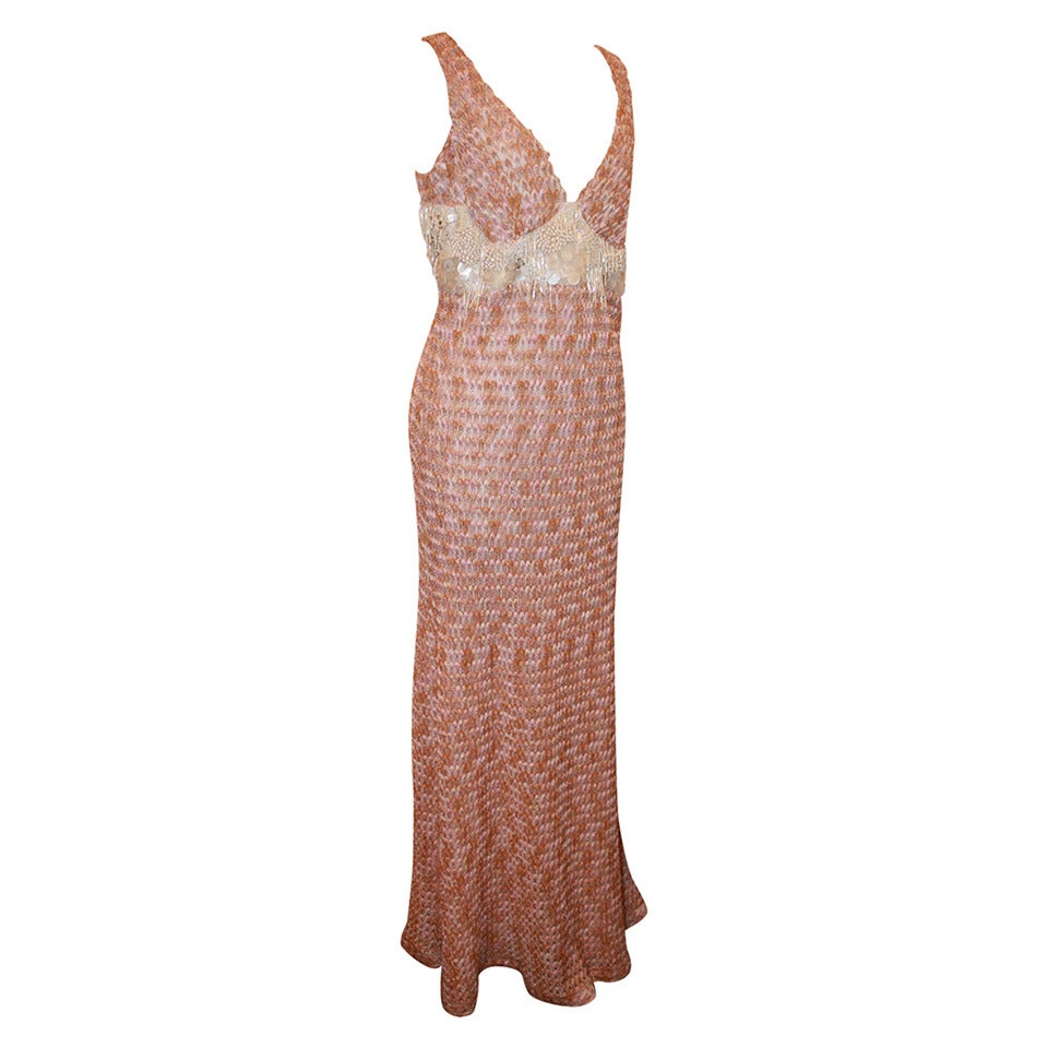 Missoni Knitted Pastel Pink Gown with Mother of Pearl Accent - 8