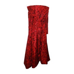 Scaasi 1990's Vintage Red & Black Long Sleeve Gown - 8 5