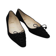 Christian Louboutin Black Suede Flats with Tie Up Front - 37.5 12