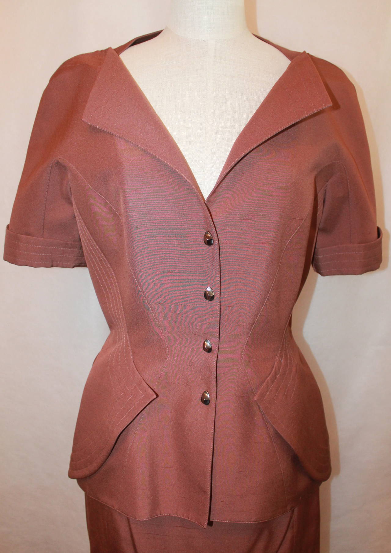 Thierry Mugler 1980's Brauner Kurzarm-Rockanzug - 44 Damen
