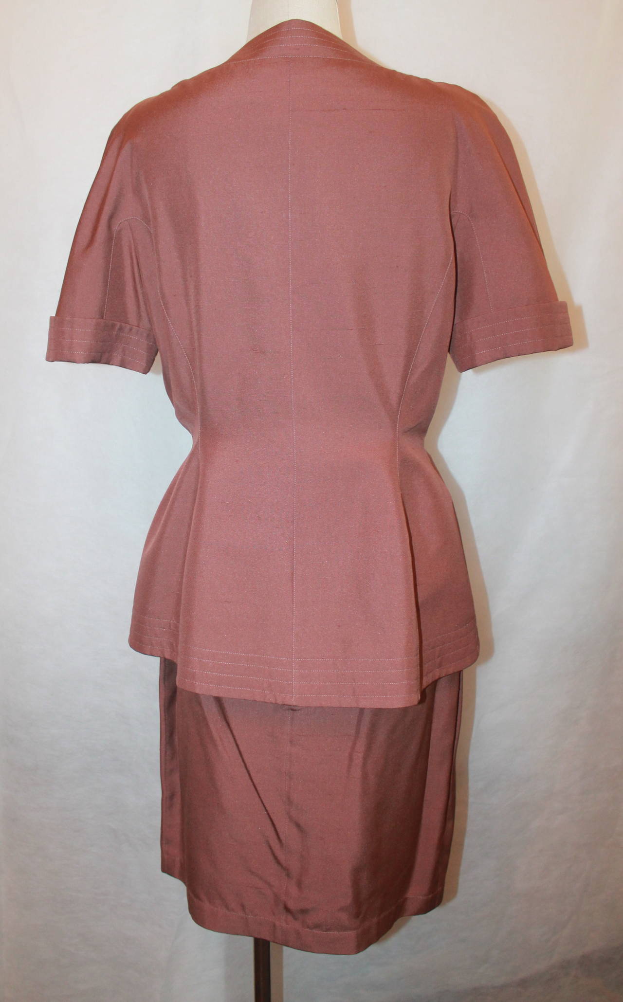 Thierry Mugler 1980's Brown Short Sleeve Skirt Suit - 44 In Excellent Condition In West Palm Beach, FL