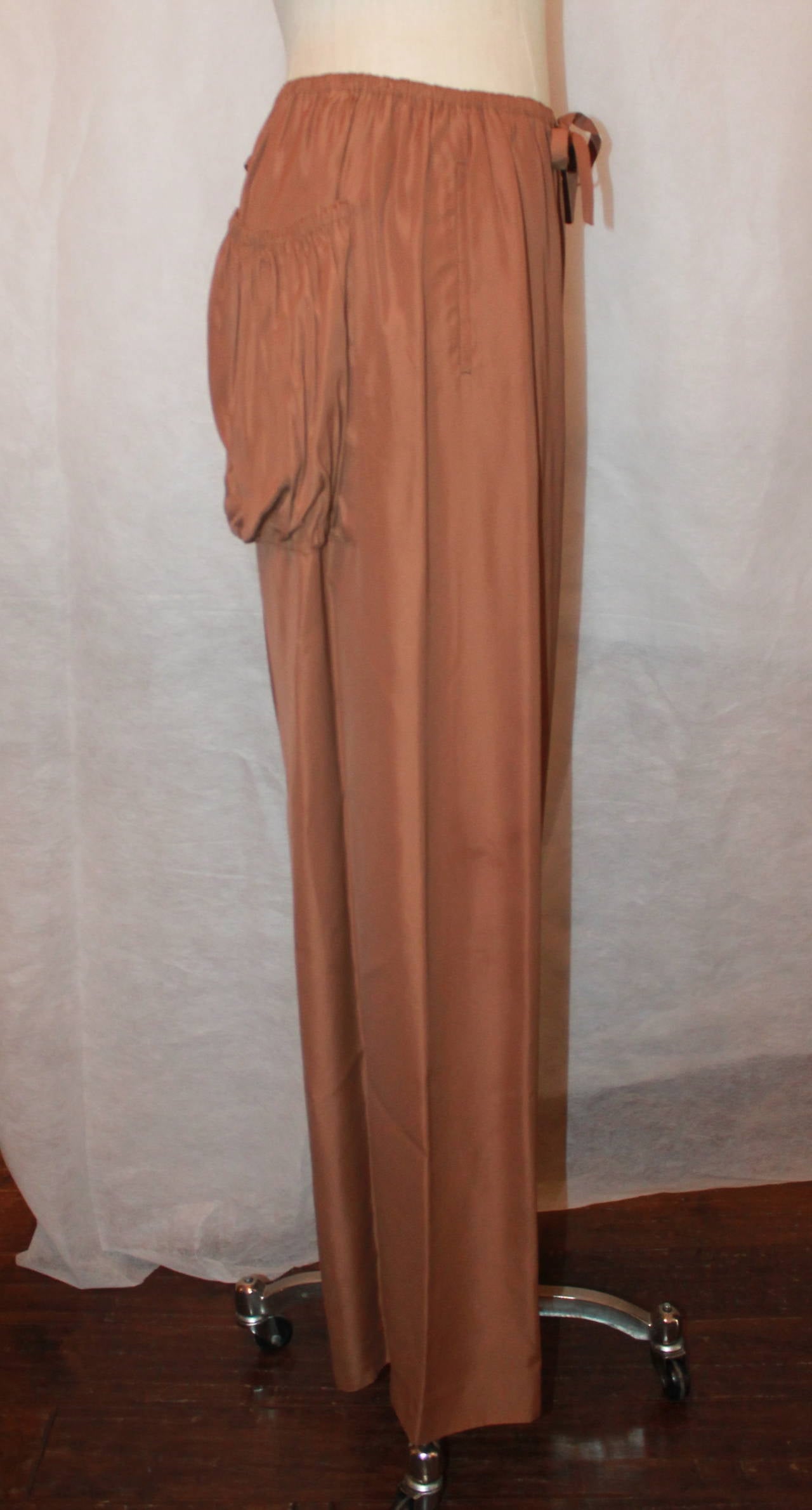 Jean Paul Gaultier 2000s Brown Drawstring Palazzo Pants with Scrunch Pockets - 8 In Good Condition In West Palm Beach, FL