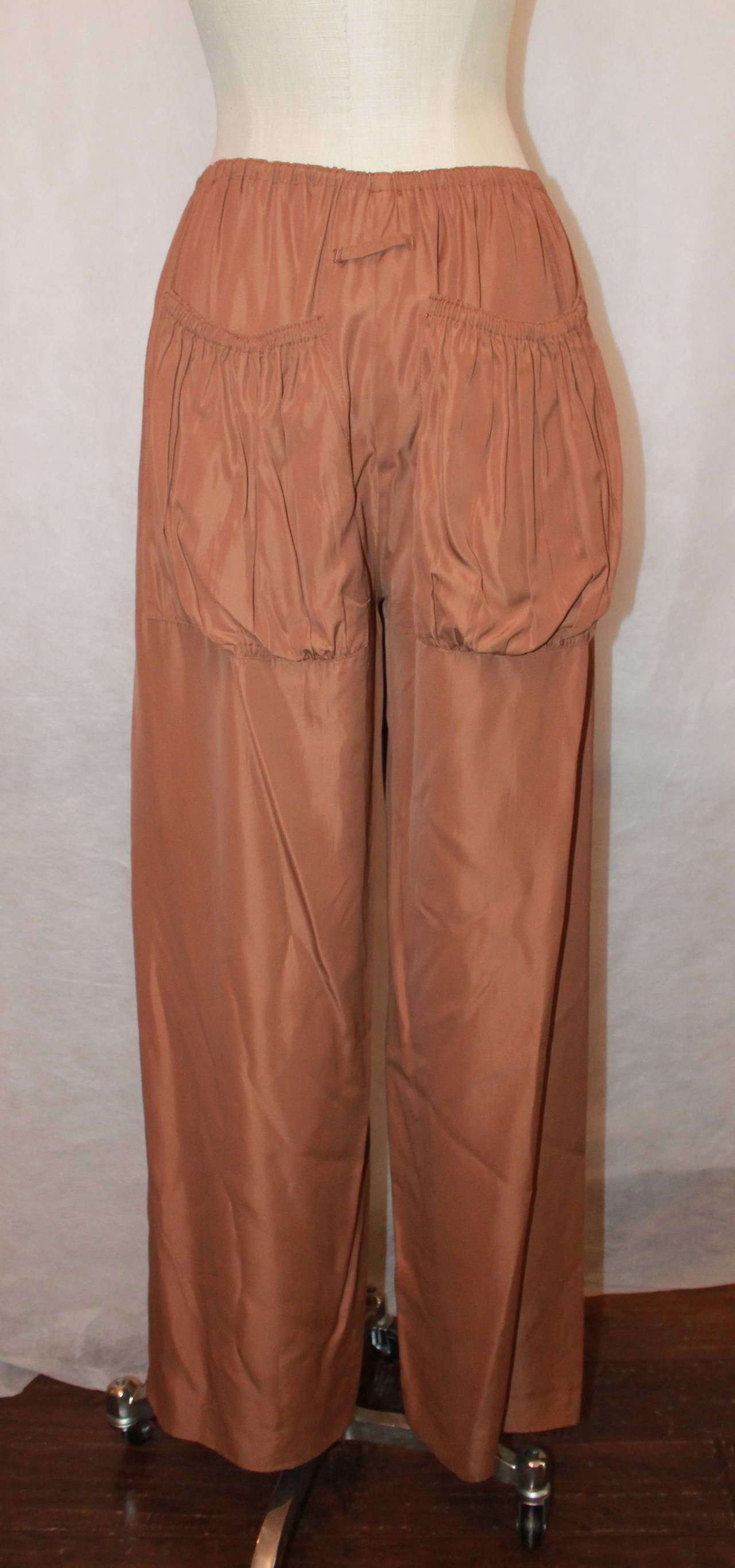 Women's Jean Paul Gaultier 2000s Brown Drawstring Palazzo Pants with Scrunch Pockets - 8