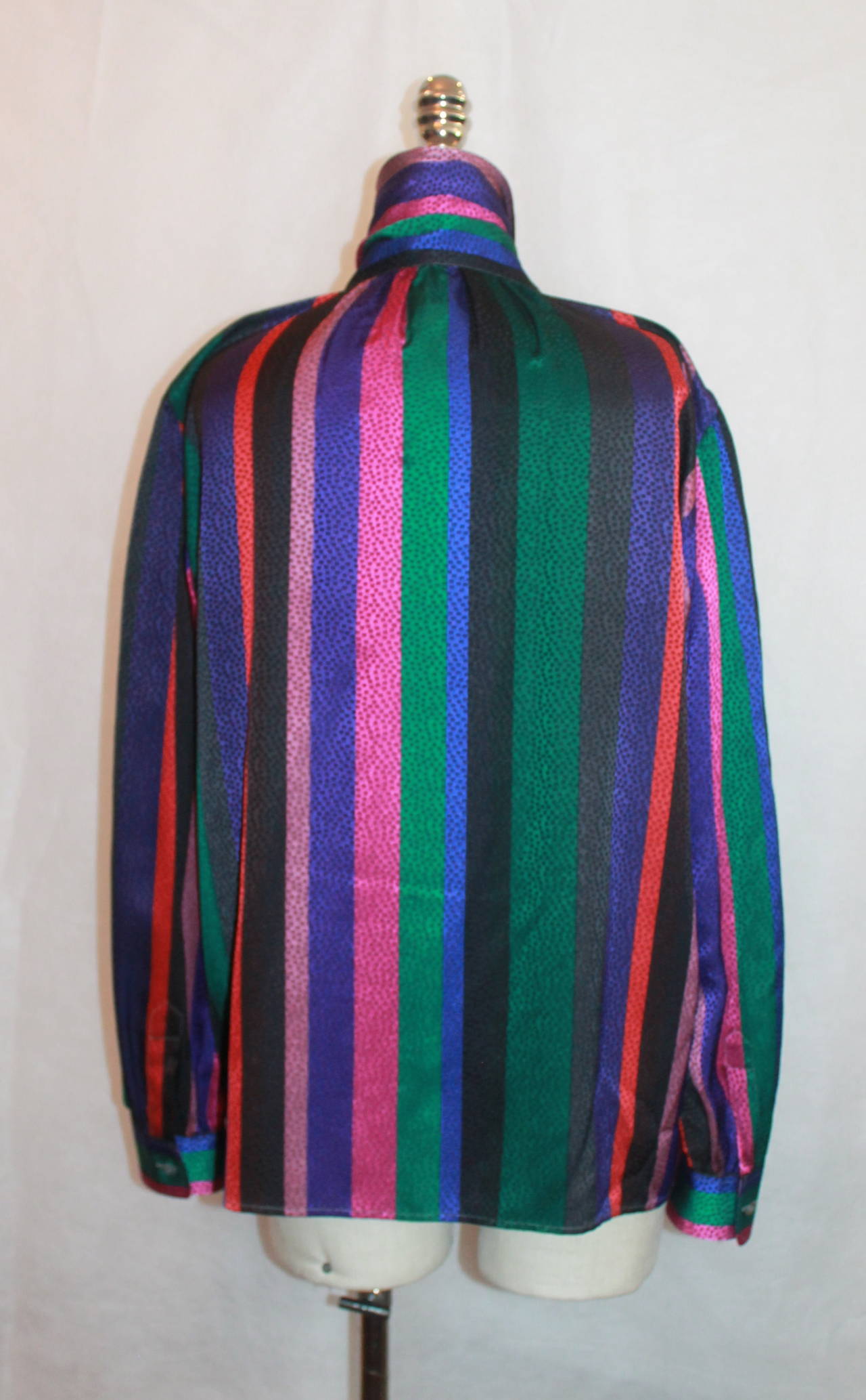 YSL 1960's Vintage Multi-Color Silk Blouse - L In Excellent Condition In West Palm Beach, FL
