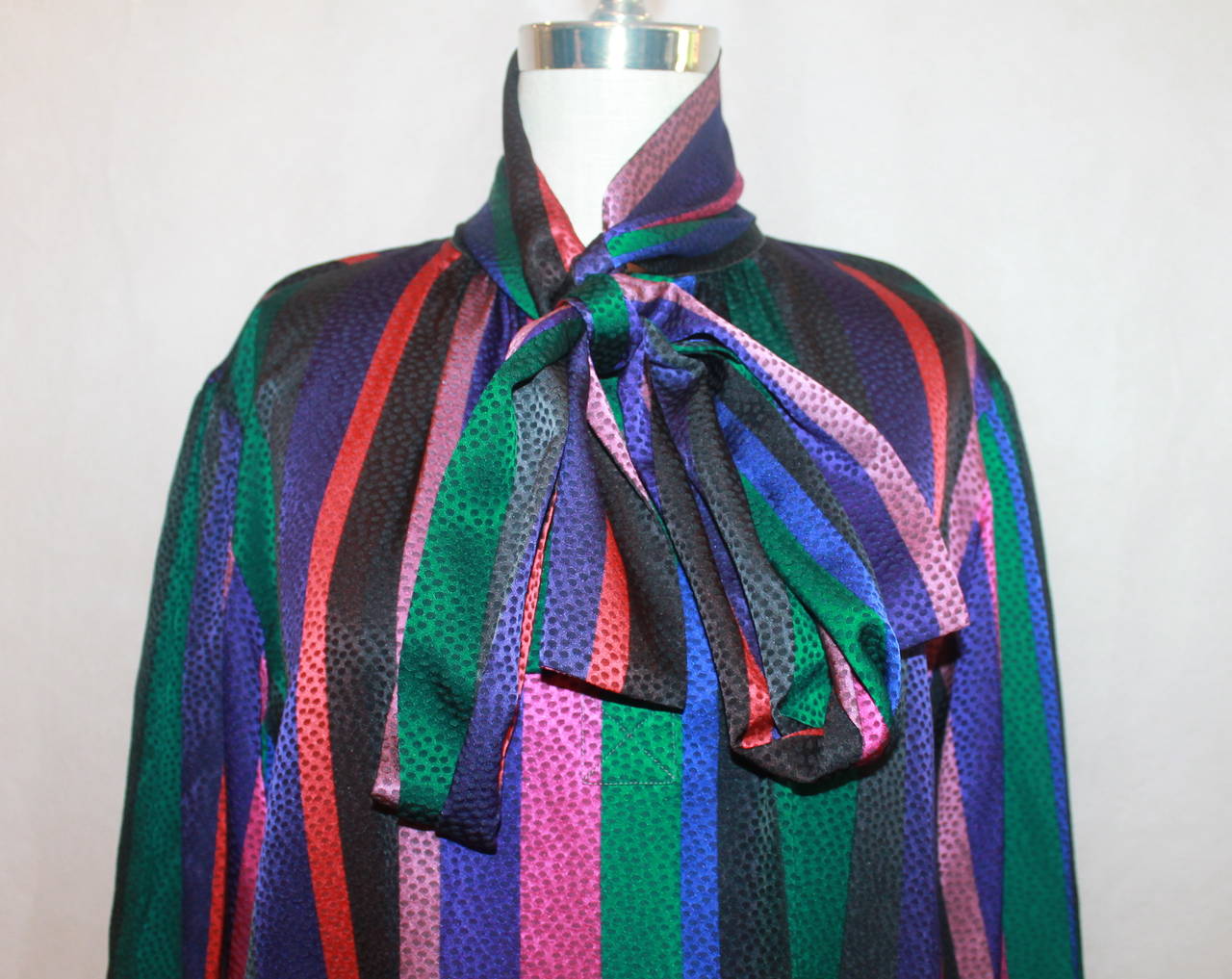 Women's YSL 1960's Vintage Multi-Color Silk Blouse - L