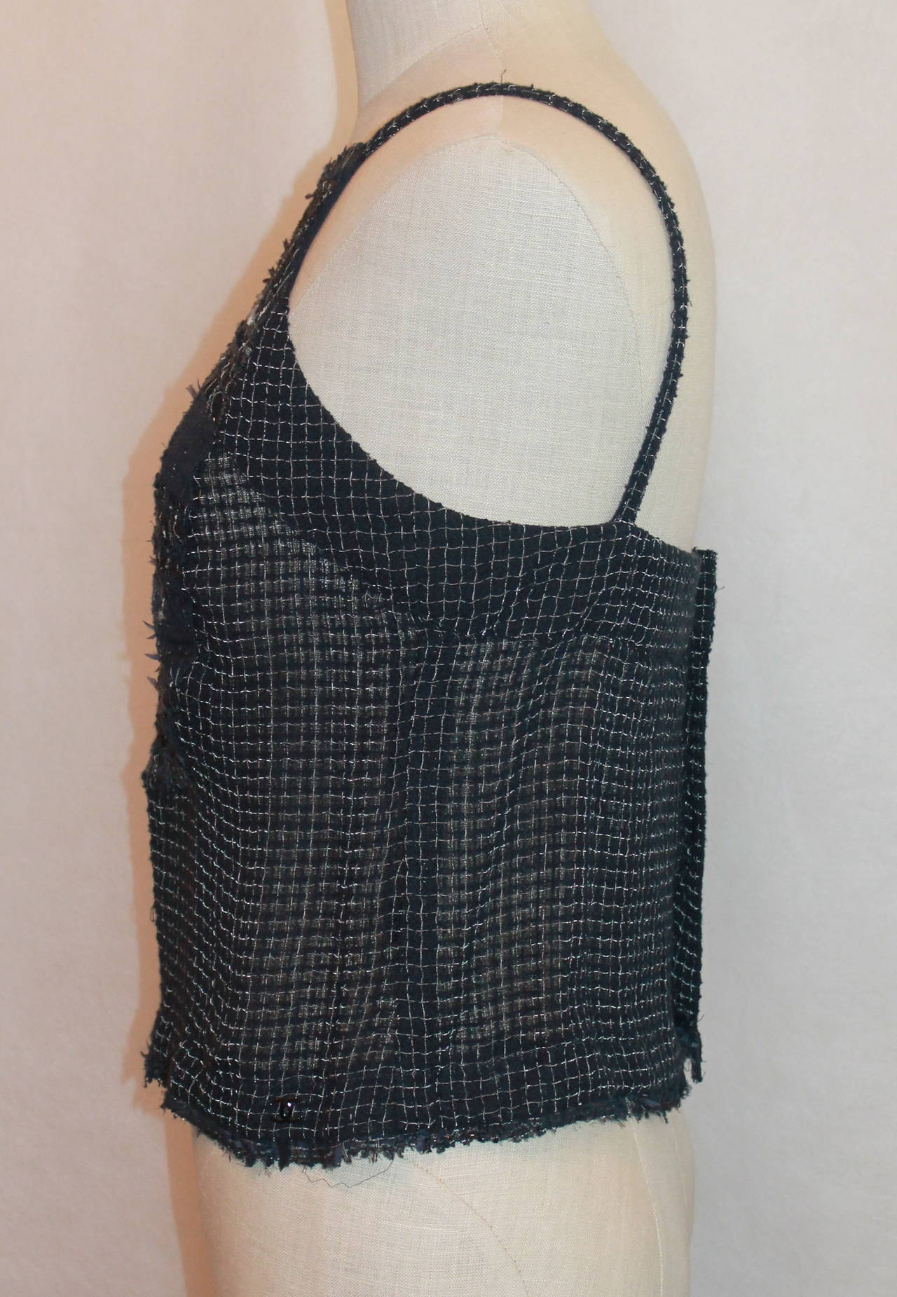 Chanel 2006 Navy Tweed Halter-Style Tank Top - 38