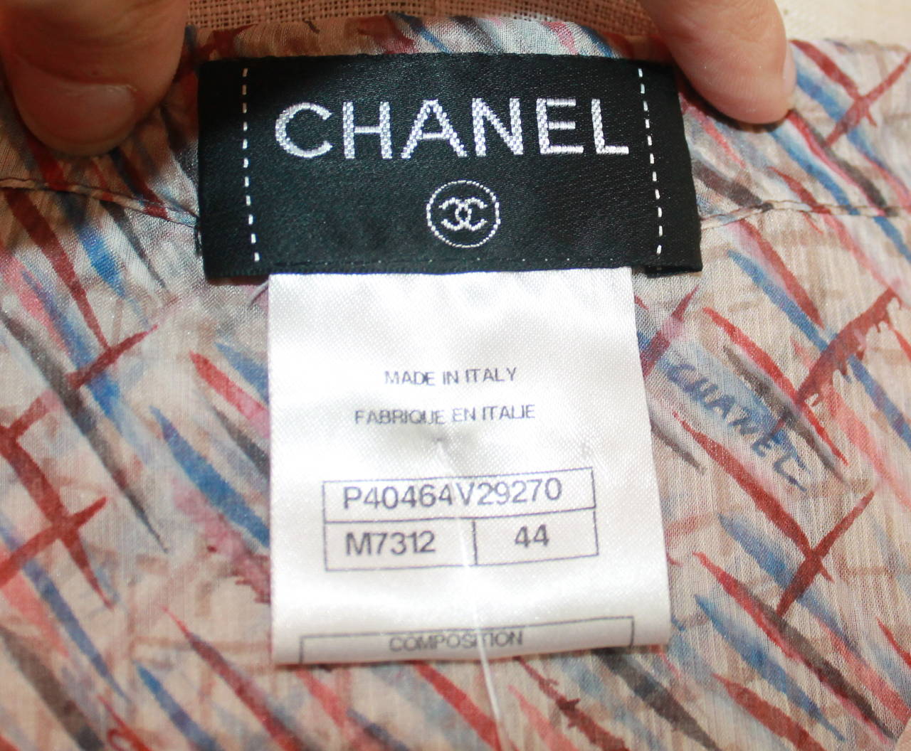 Gray Chanel Multi-Color Silk Chiffon Long Sleeve Blouse - 44