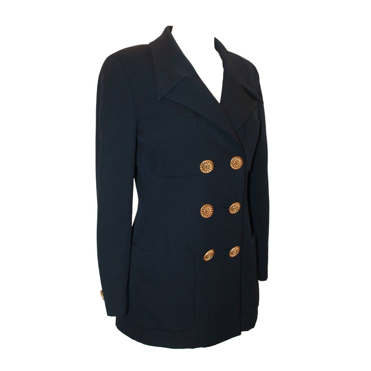 Chanel 1980's Vintage Navy Wool Blend 4-Pocket Jacket - M For Sale at ...