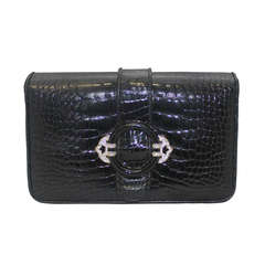 Vintage Judith Leiber Black Alligator Skin Clutch