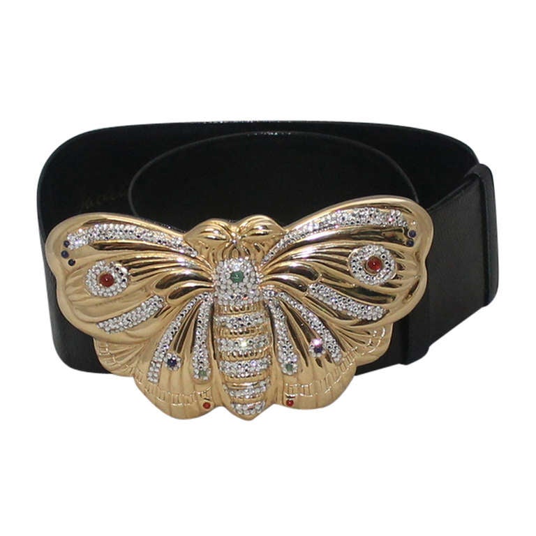 Judith Leiber Gold Butterfly Leather Belt