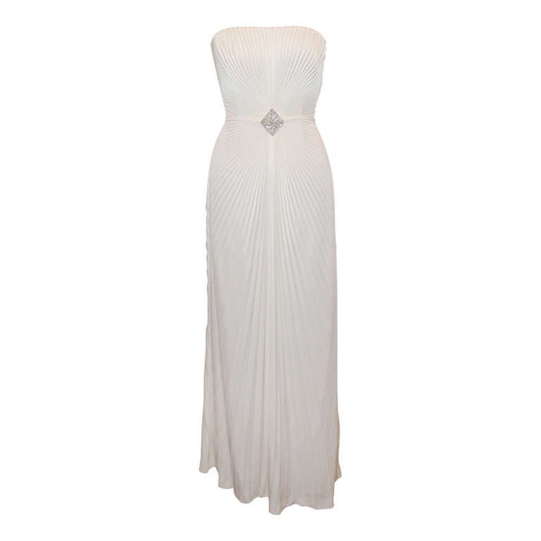 Loris Azzaro Vintage Ivory Silk Pleated Strapless Gown - Circa 70's