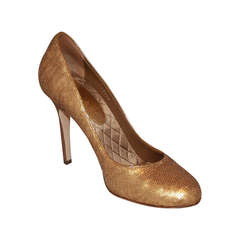 Chanel Gold Sequin Covered Pumps with "CC" Back - Sz 40 1
