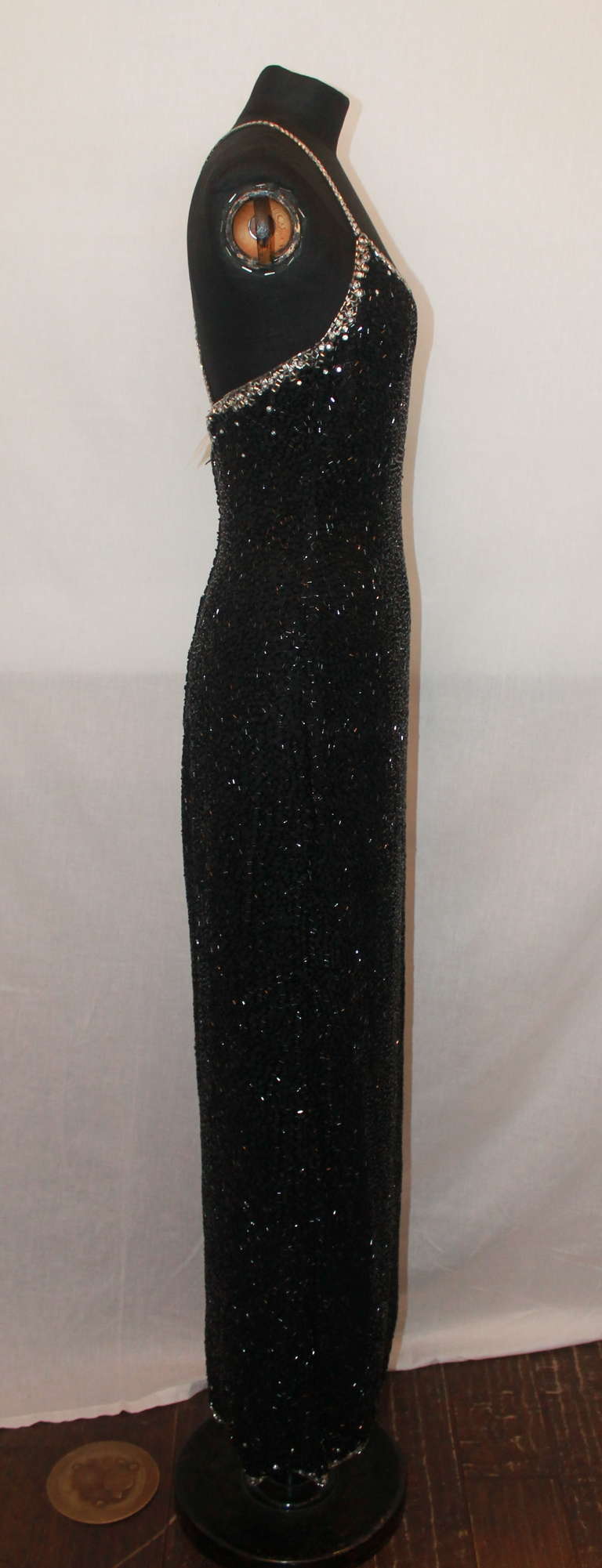 Women's Unknown Vintage Black & Silver Beaded Gown - 6