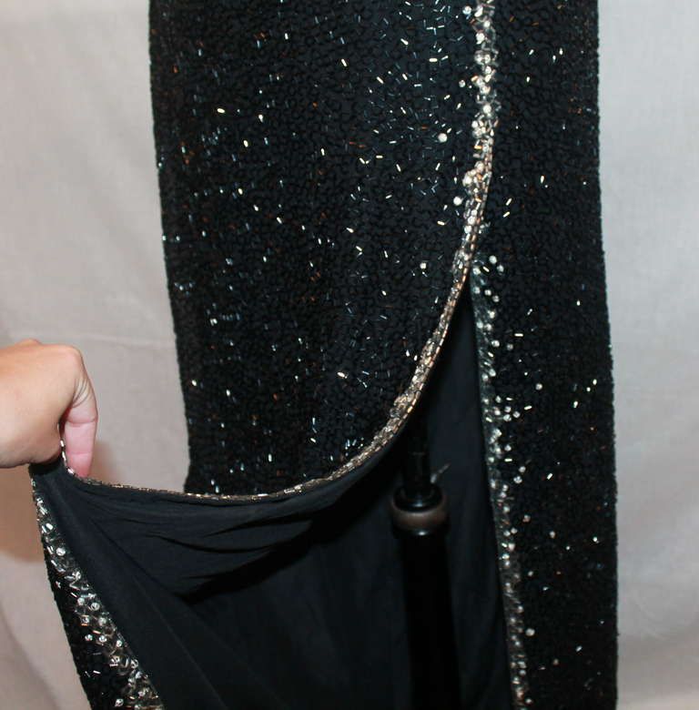 Unknown Vintage Black and Silver Beaded Gown - 6 at 1stDibs