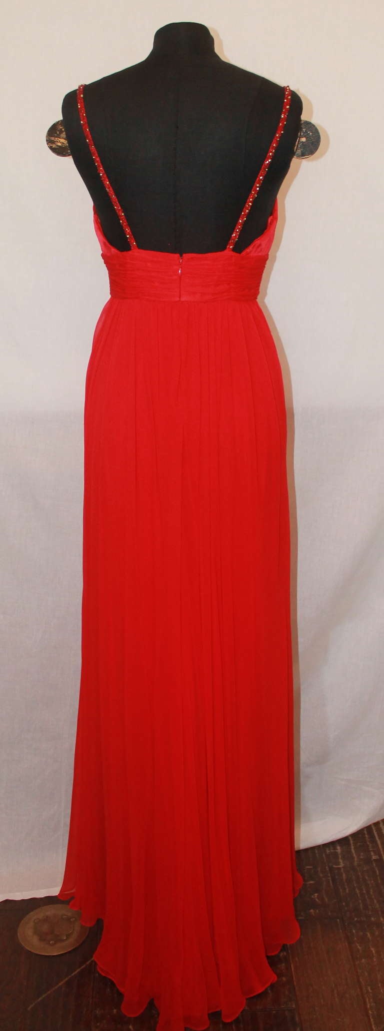 Women's Mikael Aghal Red Silk Chiffon Gown - 8