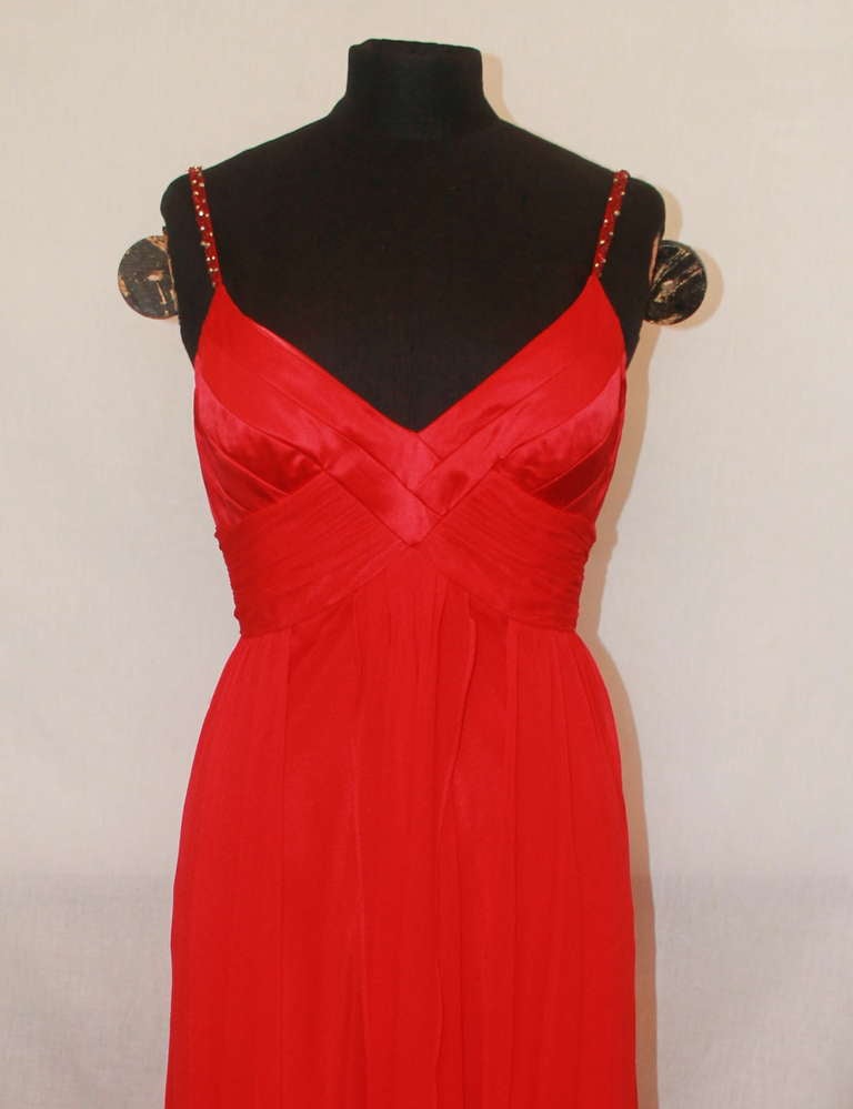 Mikael Aghal Red Silk Chiffon Gown - 8