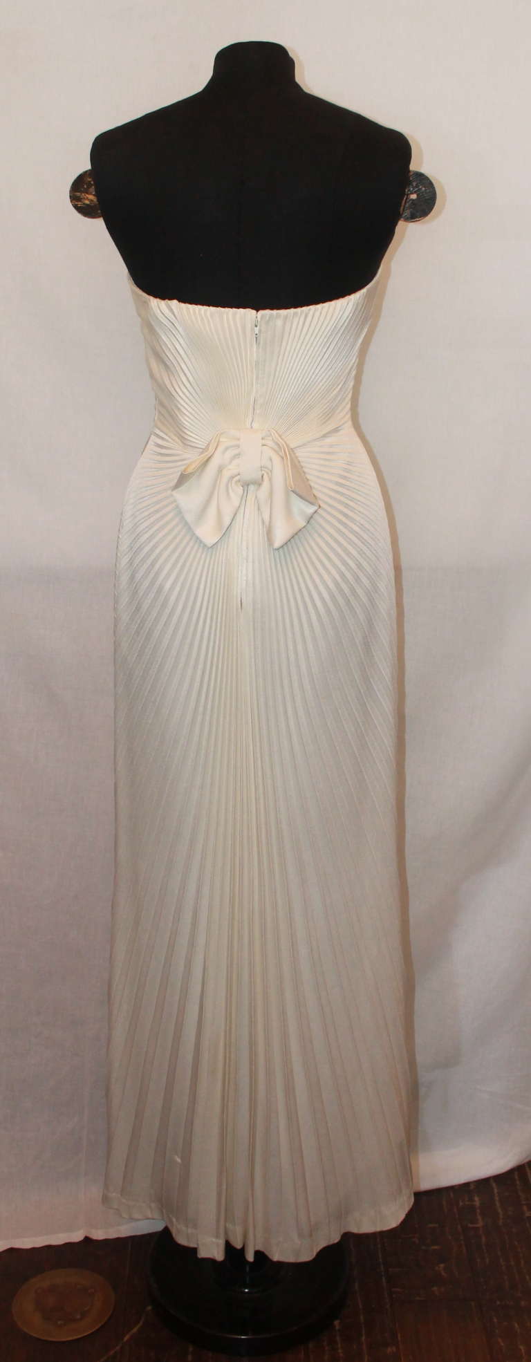 Gray Loris Azzaro Vintage Ivory Silk Pleated Strapless Gown - Circa 70's