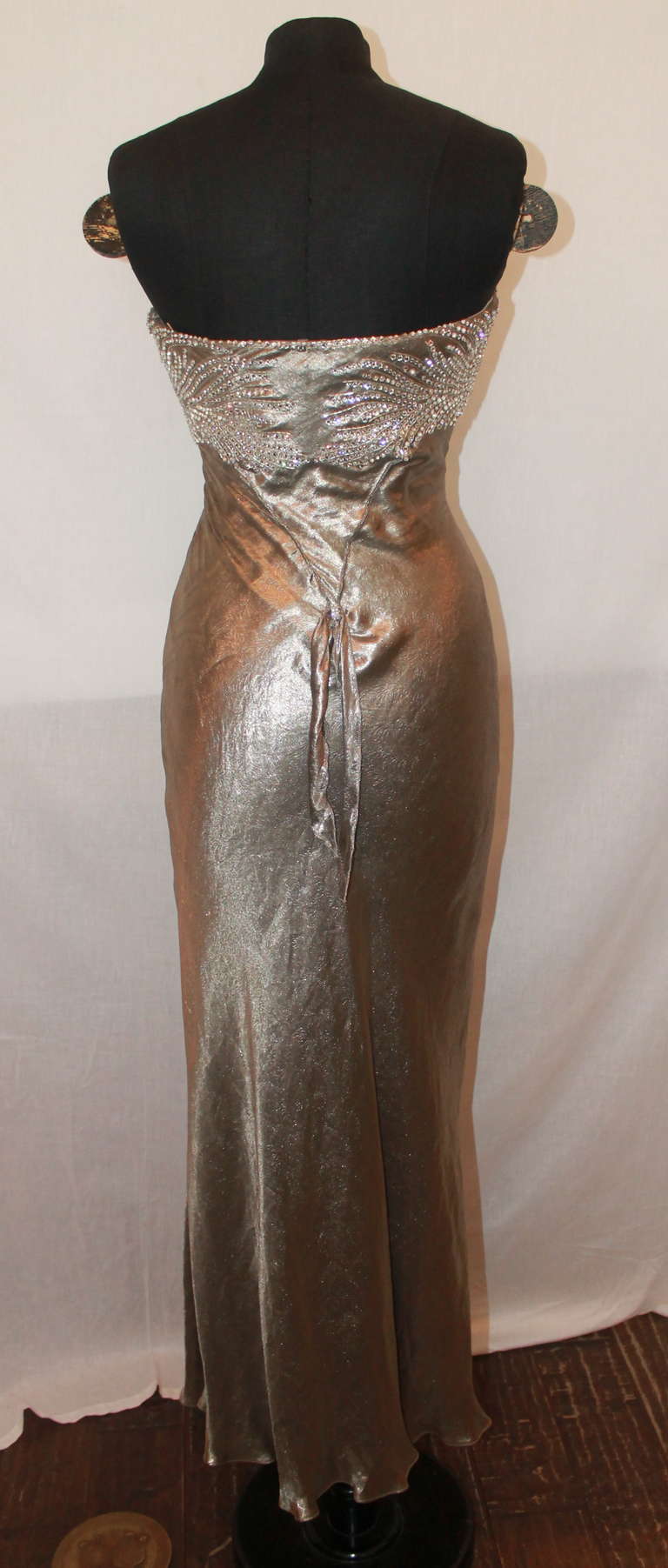 Women's Ralph Lauren Couture Gunmetal Silk Lame Gown - 6