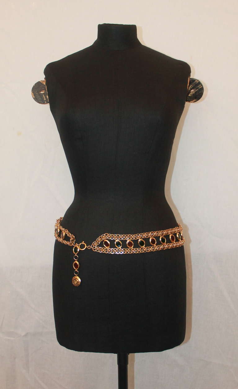 Chanel Goldtone Gripoix Chain Belt - Circa Late 70's - Runway piece. This amazing vintage gripoix belt is in perfect mint condition. An amazing piece of history and art...for those gripoix lovers... A MUST HAVE!! Comes with Box

Measurements: