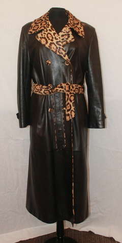Vintage Fendi Brown Leather & Leopard Skin Trench Coat - M