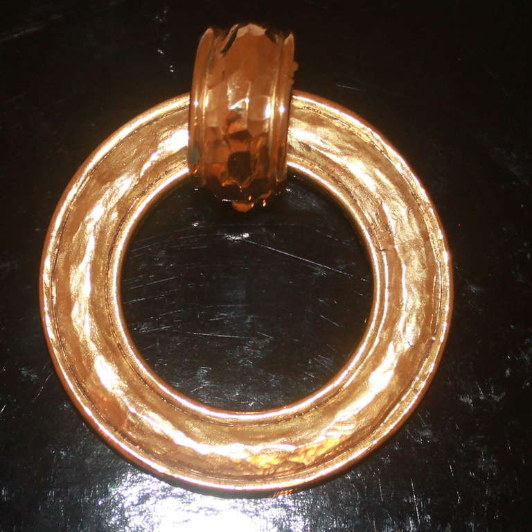 Chanel Hammered Goldtone Hoop Earrings - Circa Early 80's In Excellent Condition In West Palm Beach, FL