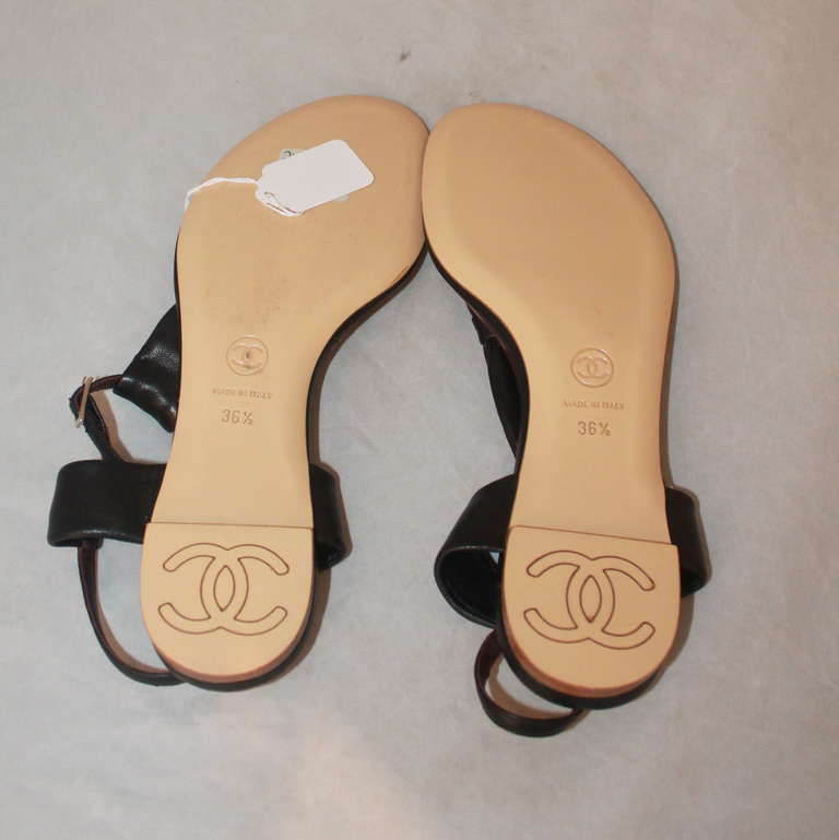 Chanel Black Leather Sandals - 36.5 In Excellent Condition In West Palm Beach, FL
