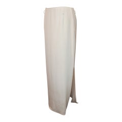 Oscar de la Renta 1990's Ivory Silk Long Skirt with Side Slit - 10