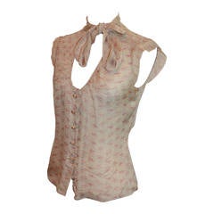 Chanel 2004 Beige Printed Sleeveless Top with Neckties - 34