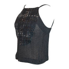 Chanel 2006 Navy Tweed Halter-Style Tank Top - 38