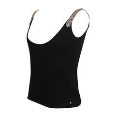 Chanel 2004 Black Cashmere Tank with Rhinestone Straps - 42