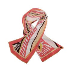 Emilio Pucci Pink, Orange & Brown Printed Geometric Scarf