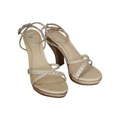 Christian Dior Creme Braided Leather Woodstack Heel - 38.5 5