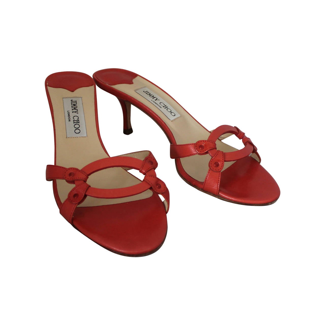 Jimmy Choo Coral Leather Cutout Sandals with Low Heel - 39.5 at 1stDibs