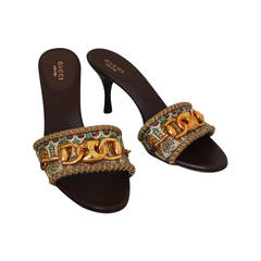 Gucci Tropical Print Slides with Rope Trim & Gold Buckle Detail - 6