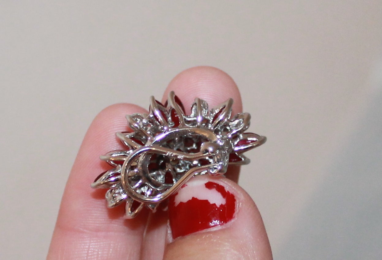 Mariko Sterling Silver Ruby Tone and Rhinestone Vine Clip On Earrings In Excellent Condition In West Palm Beach, FL