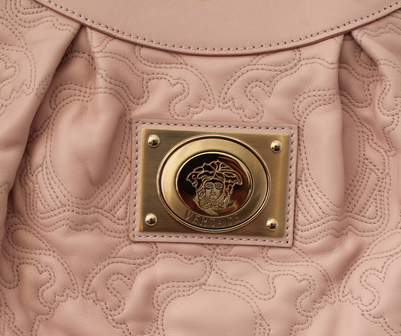 Brown Versace Pastel Pink Motif-Themed Quilted Leather Shoulder Bag