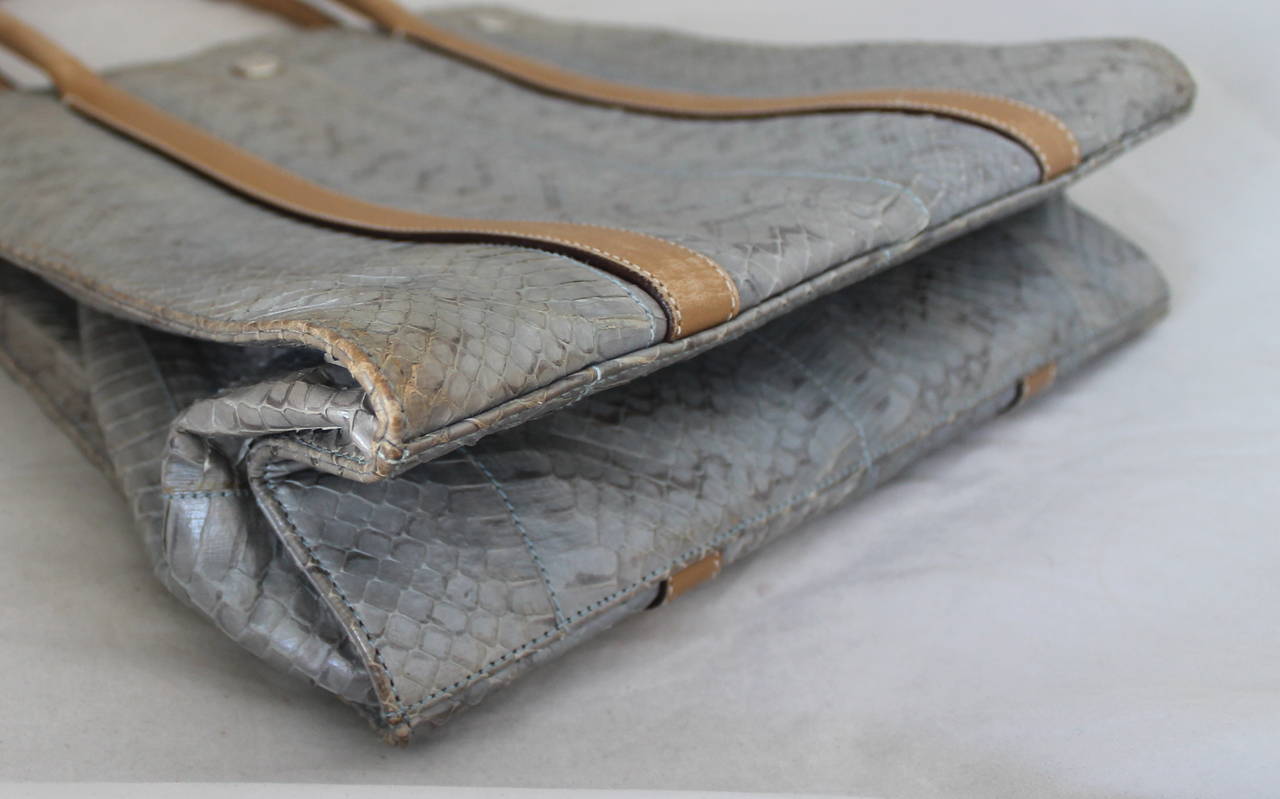 Women's Prada Silver Snakeskin & Beige Leather Handbag