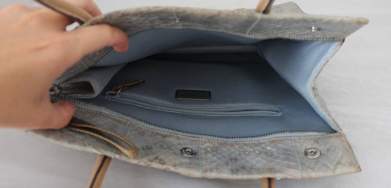 Prada Silver Snakeskin & Beige Leather Handbag 1