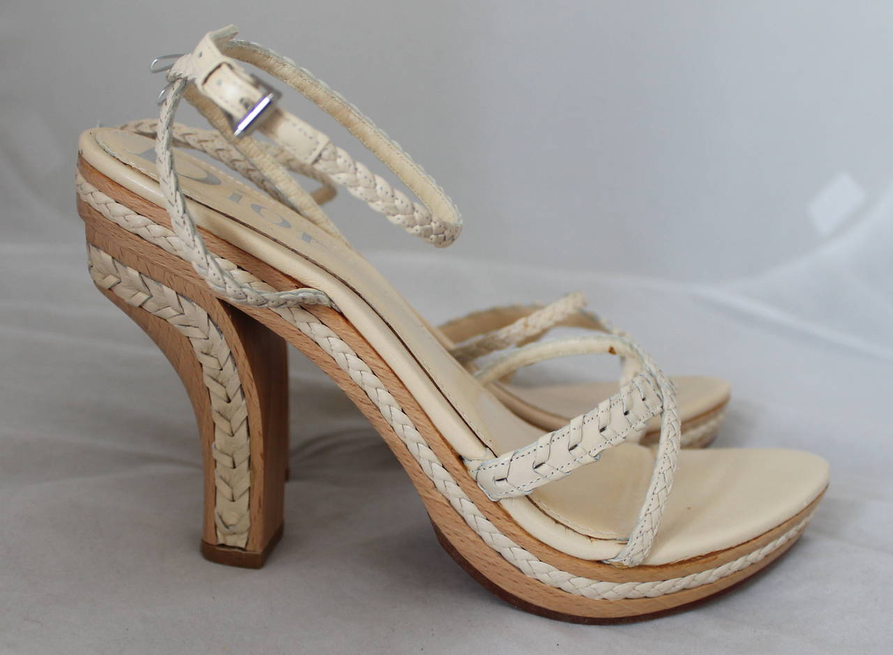 Christian Dior Creme Braided Leather Woodstack Heel - 38.5 For Sale at ...