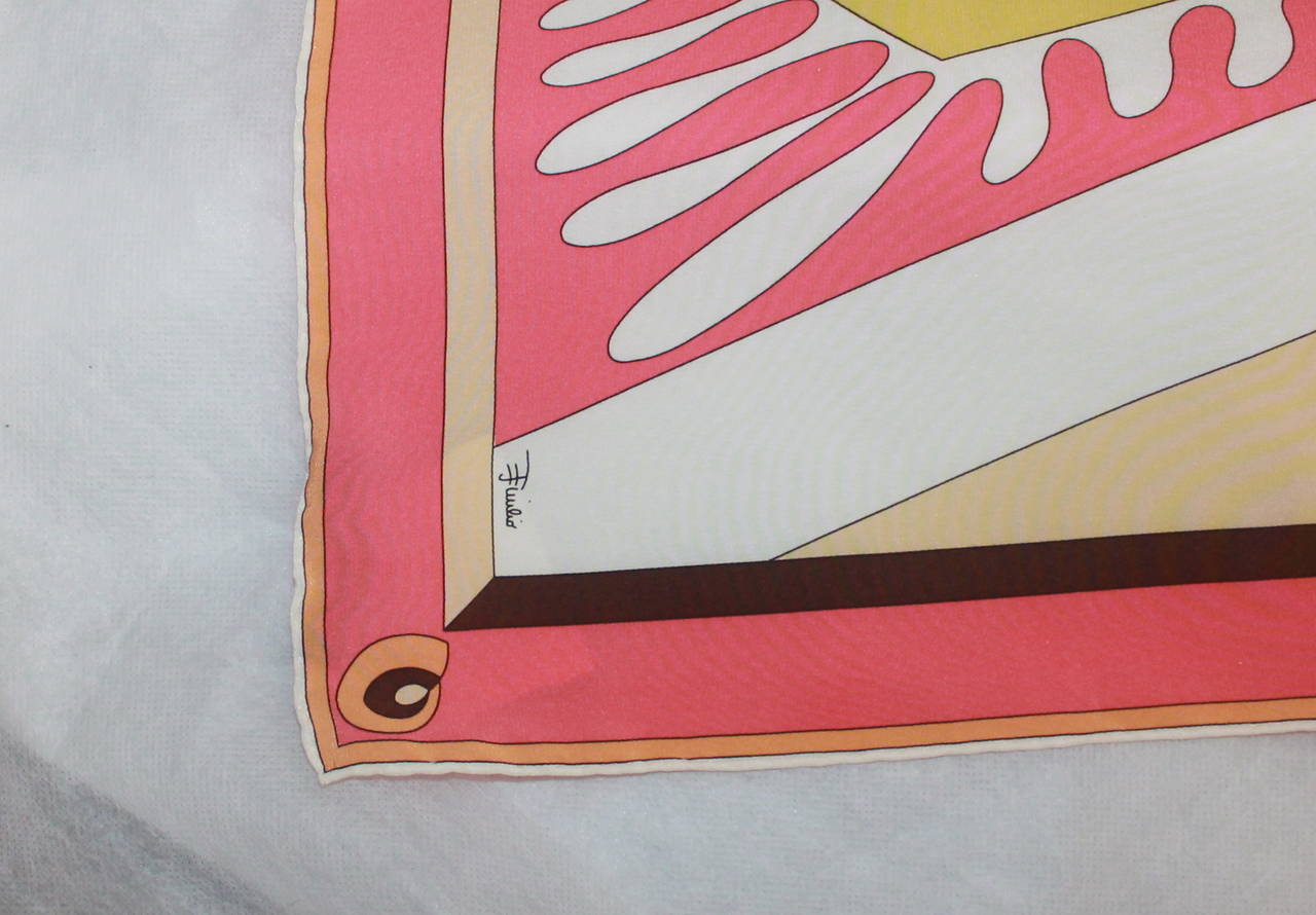 Women's Emilio Pucci Pink, Orange & Brown Printed Geometric Scarf