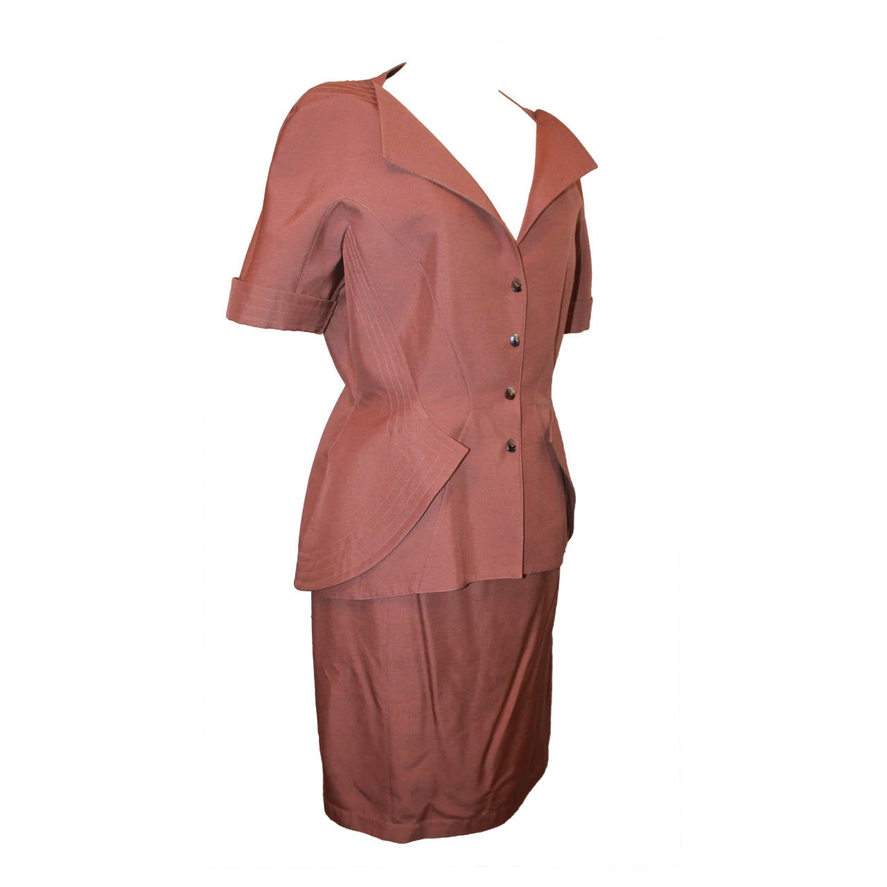 Thierry Mugler 1980's Brown Short Sleeve Skirt Suit - 44