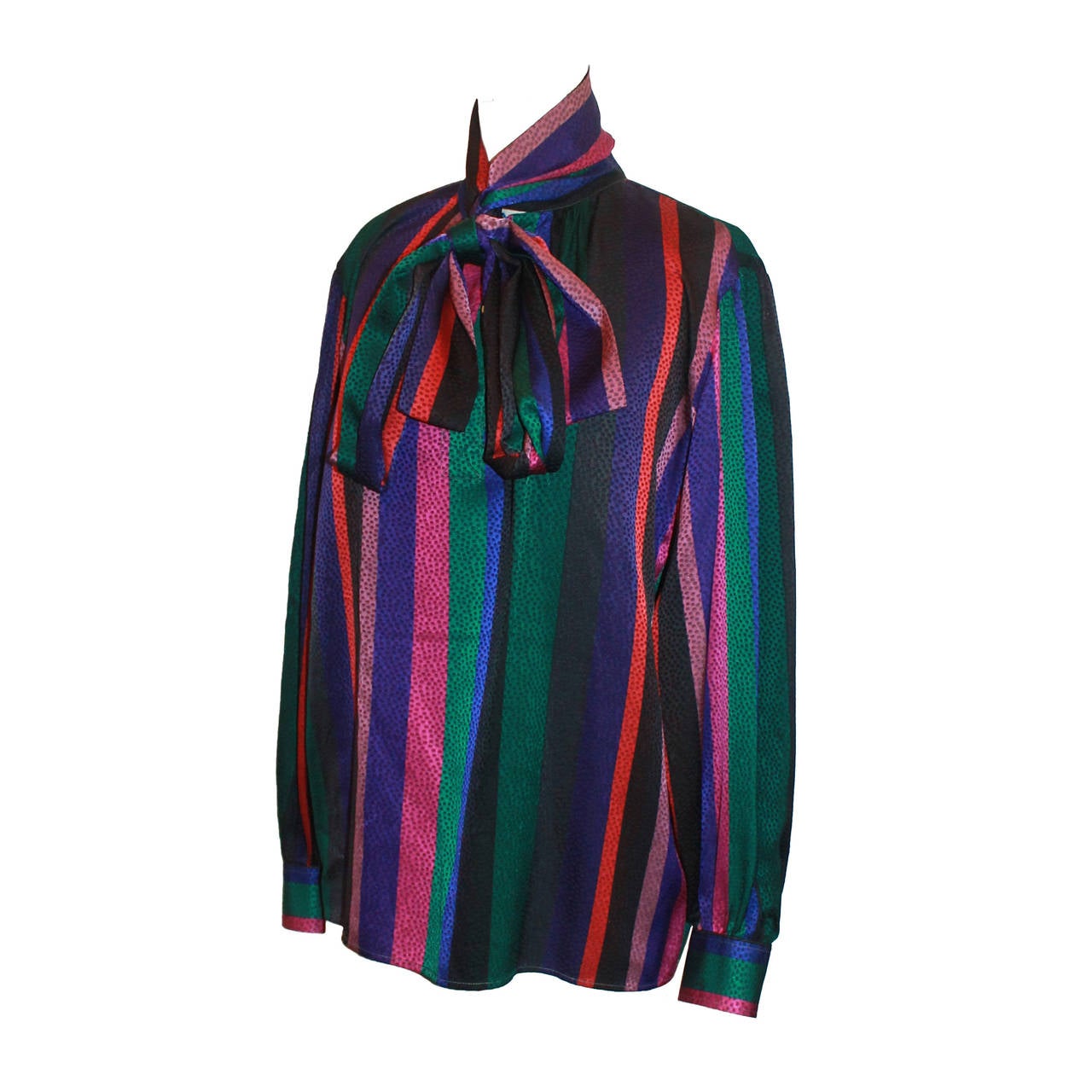 YSL 1960's Vintage Multi-Color Silk Blouse - L