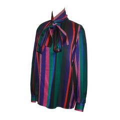 YSL 1960's Vintage Multi-Color Silk Blouse - L