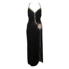 Unknown Vintage Black & Silver Beaded Gown - 6