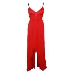 Mikael Aghal Red Silk Chiffon Gown - 8