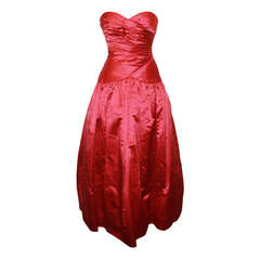 Vintage Carolyn Roehm Red Satin Gown - 4