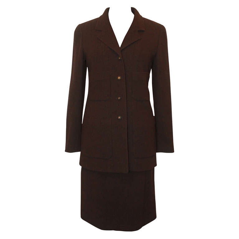 Chanel Chocolate Brown Skirt Suit - 36