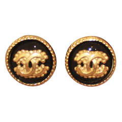 Chanel Black & Gold Vintage Clip-On Earrings - circa 1996